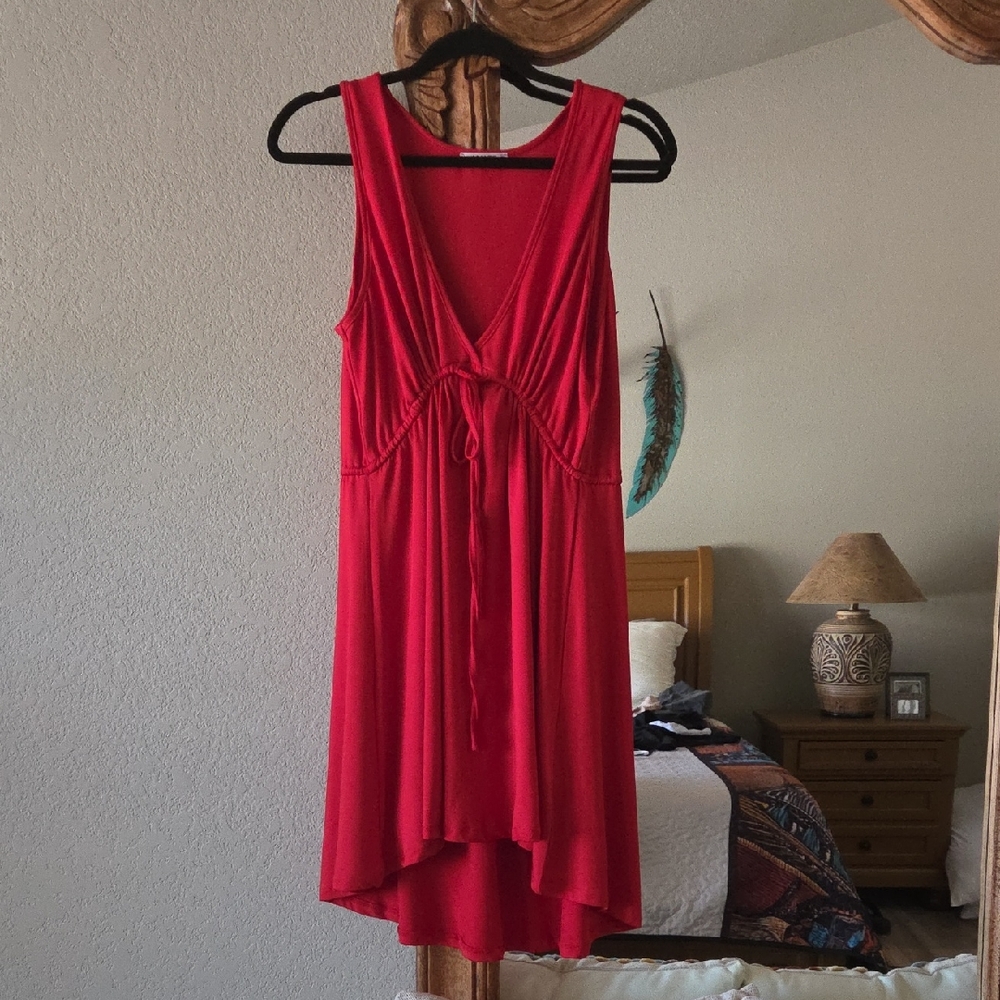 AI'MAGE Swim Cover Up Red Sleeveless V-Neck Drawstring